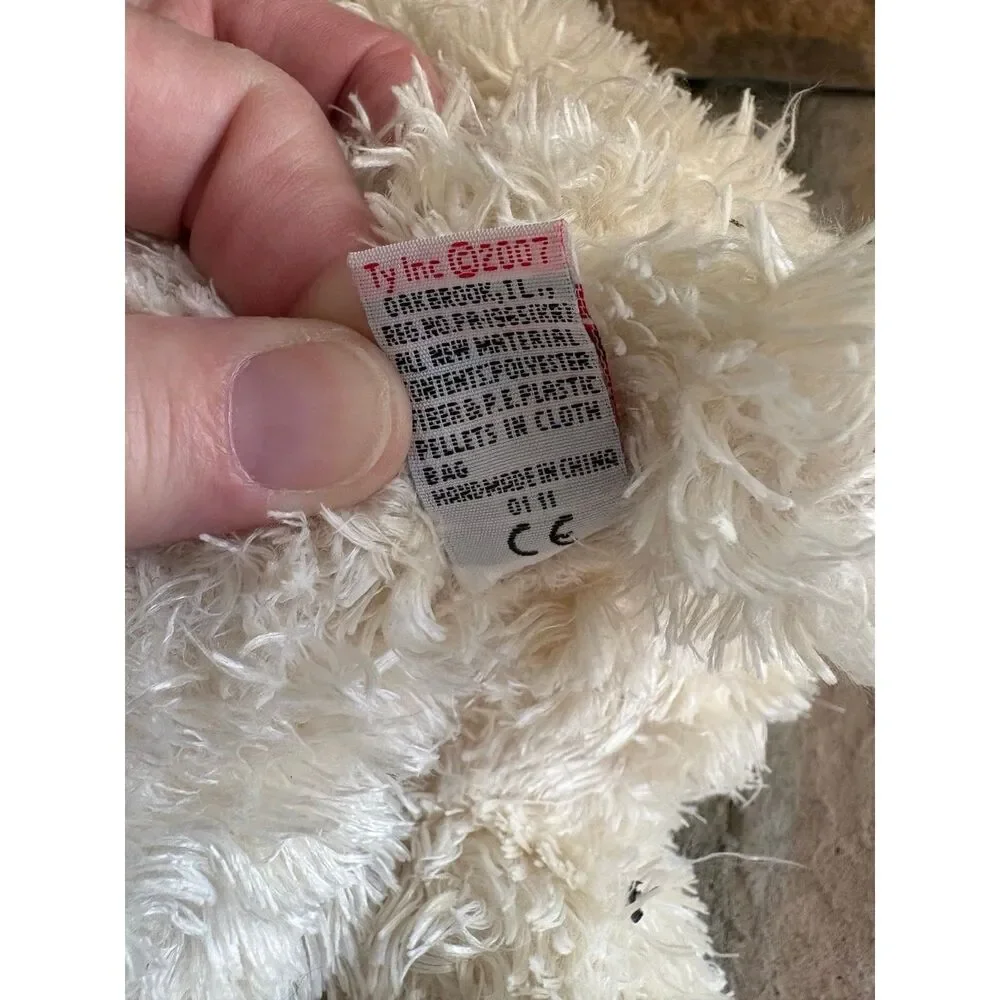 TY White Teddy Bear Plush Stuffed Animal Ivory Ribbon 16